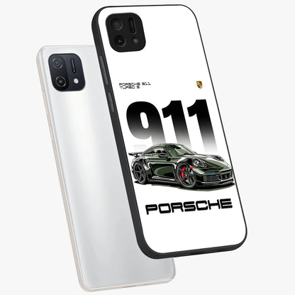 911 Turbo Dominance Glass Case displayed in premium angled mockup highlighting sporty car illustration and sleek glass surface.