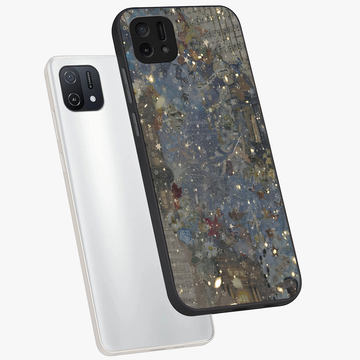 Aesthetic Astrolophia Glass Case displayed in angled mockup highlighting artistic aesthetic elements and smooth glass surface.