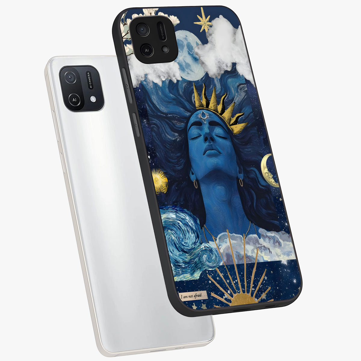 Aesthetic Lord Shiva Glass Case displayed in angled mockup highlighting spiritual Shiva illustration and sacred aesthetic design.