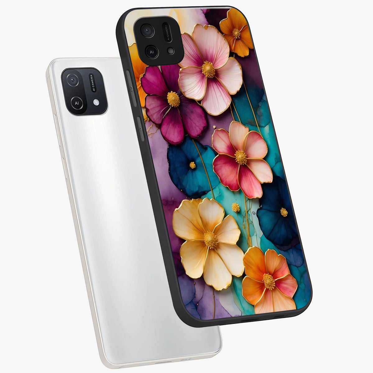 Artlyn Grace Flower Pattern Glass Case displayed in angled mockup highlighting delicate flower pattern design and smooth glass surface.