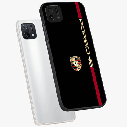 Black Minimal Porsche Glass Case displayed in angled mockup highlighting modern minimal car illustration and clean aesthetic design.