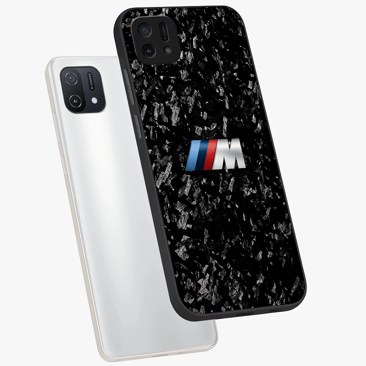 Carbon Speed Mark Glass Case displayed in angled mockup highlighting racing inspired carbon design and sleek aesthetic style.