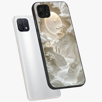 Celestial Origami Glass Case displayed in angled mockup highlighting geometric origami design with cosmic aesthetic theme.