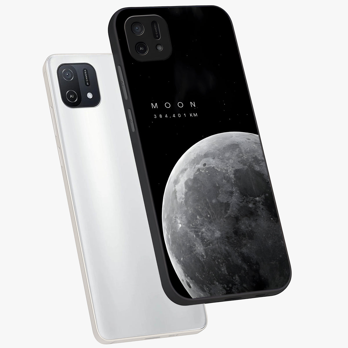 Cosmic Moon Glow Glass Case displayed in angled mockup highlighting celestial moon design with cosmic aesthetic theme.