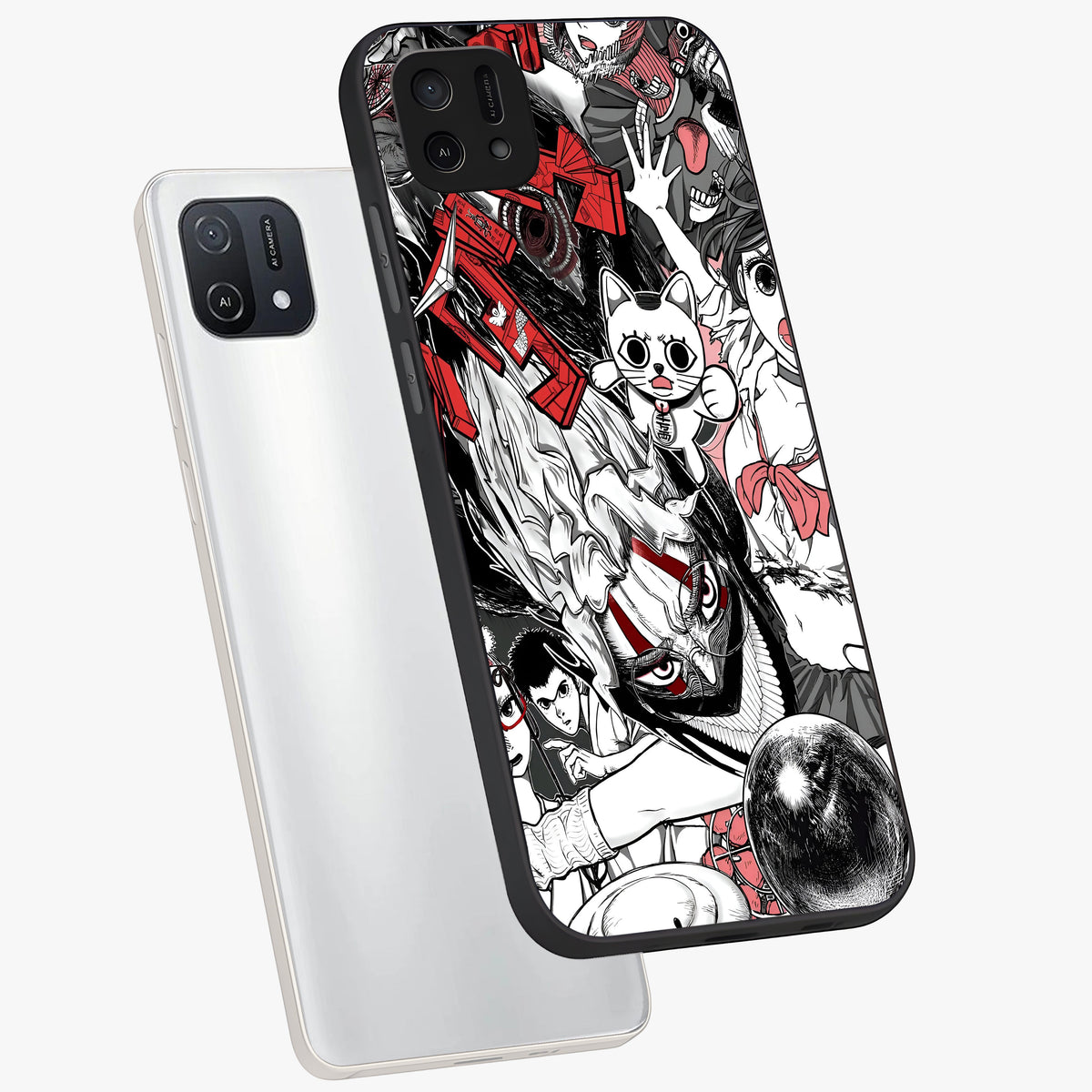 Crimson Chaos Panel Glass Case displayed in angled mockup highlighting chaotic panel style design with modern graphic theme.