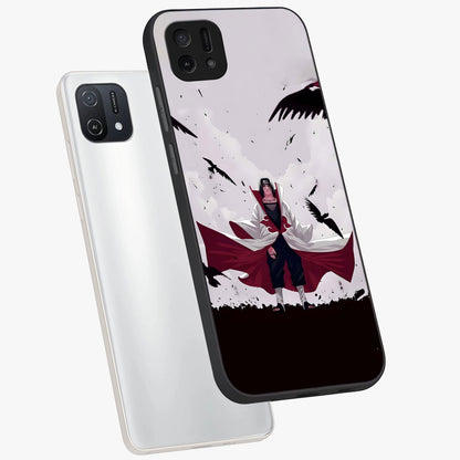 Crimson Crow Ascension Glass Case displayed in angled mockup highlighting powerful crow illustration with dark crimson aesthetic.