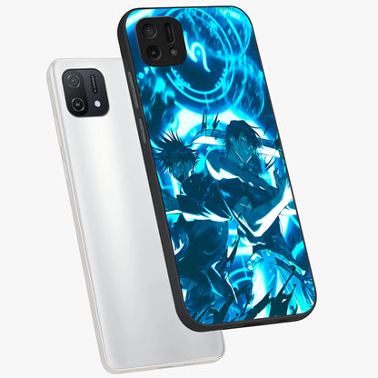 Cursed Energy Clash Glass Case displayed in angled mockup highlighting powerful battle inspired graphic with anime style aesthetic.