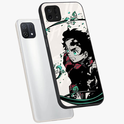 Demon Slayer Glass Case displayed in angled mockup highlighting dramatic anime character design with action aesthetic.
