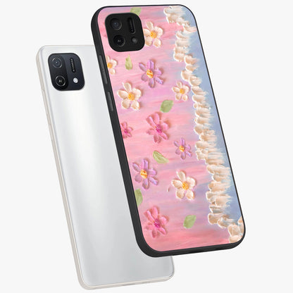 Dreamy Painted Garden Glass Case displayed in angled mockup highlighting colorful garden illustration with dreamy aesthetic style.