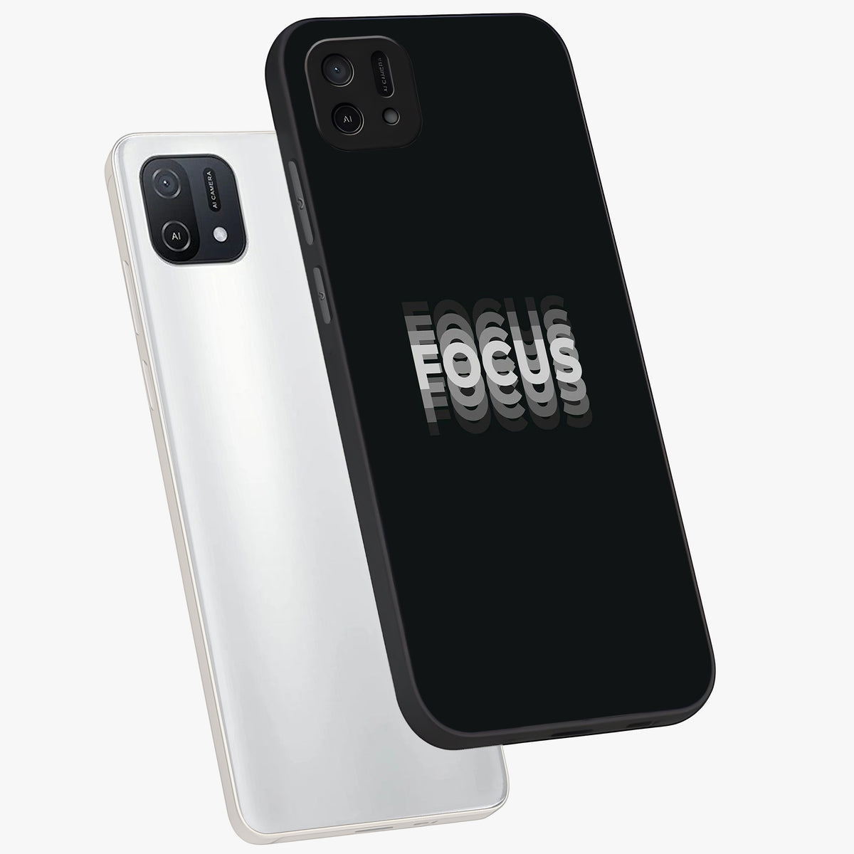 Focus Mode On Glass Case displayed in angled mockup highlighting clean minimal text artwork with modern aesthetic style.