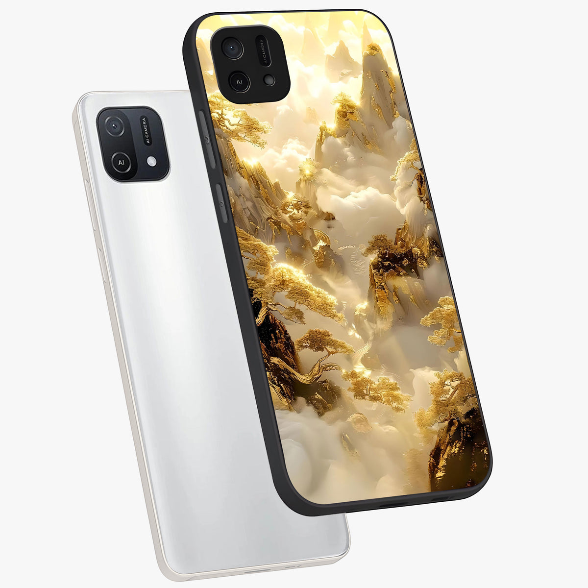 Gates Of Illumination Glass Case displayed in angled mockup highlighting radiant portal inspired design with fantasy aesthetic.