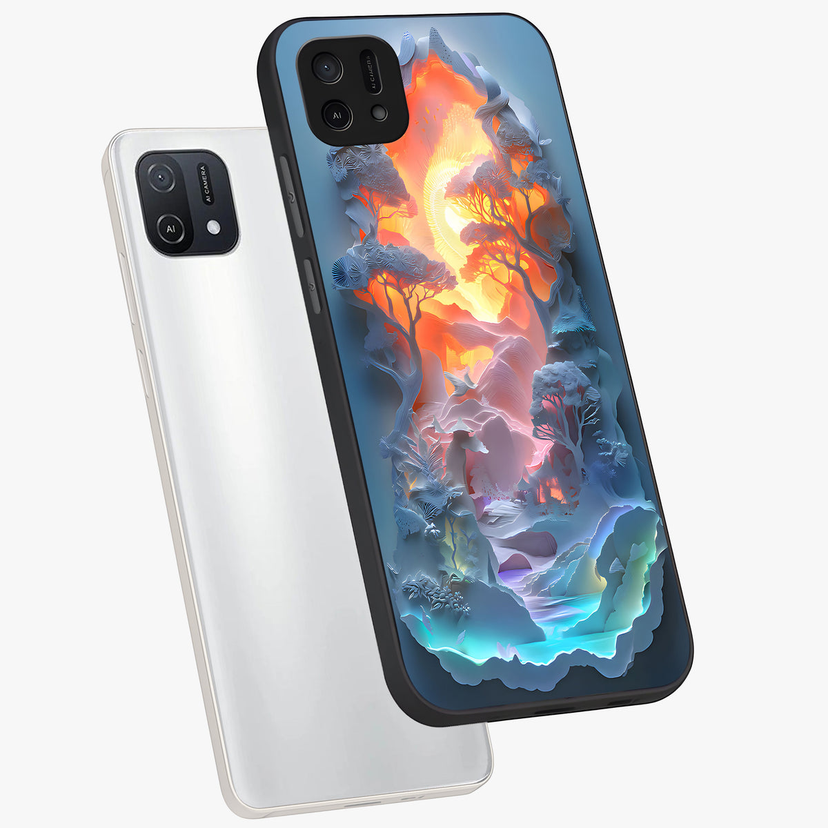 Glow Forest Portal Glass Case displayed in angled mockup highlighting mystical forest design with magical glowing aesthetic.