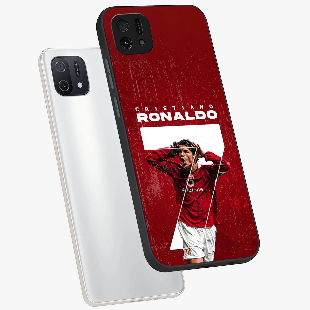 Goal Celebration Legacy Glass Case displayed in angled mockup highlighting energetic sports celebration design with bold athletic theme.