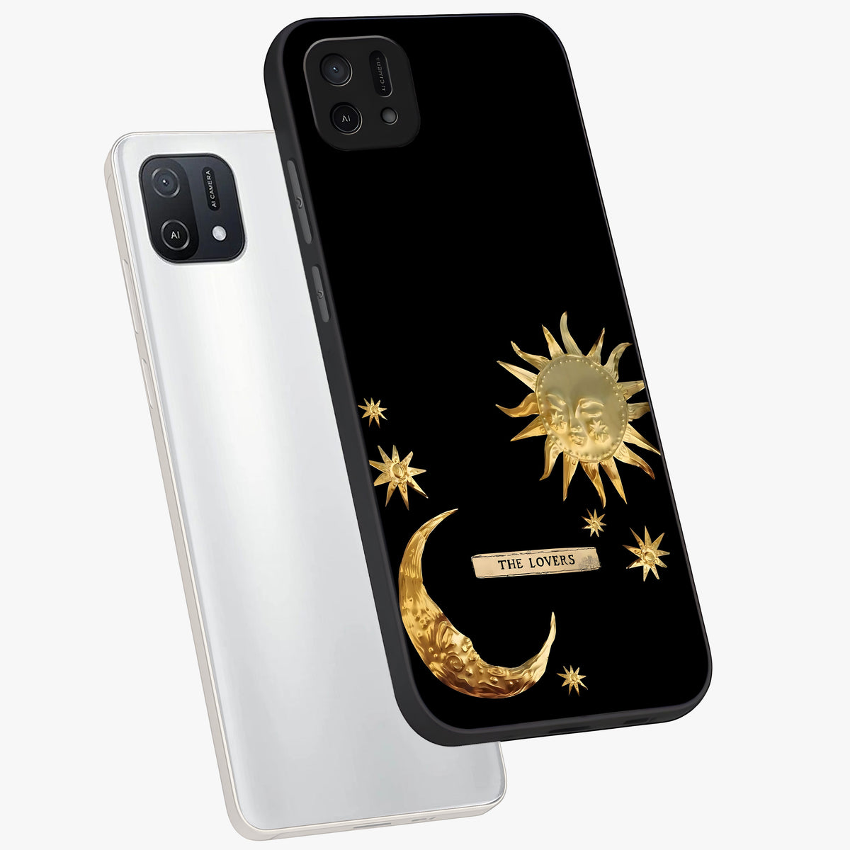 Gold Sun Blush Glass Case displayed in angled mockup highlighting radiant sun design with warm golden aesthetic.