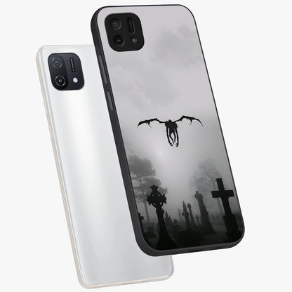Graveyard Shadow Descent Glass Case displayed in angled mockup highlighting eerie shadow illustration with gothic aesthetic.