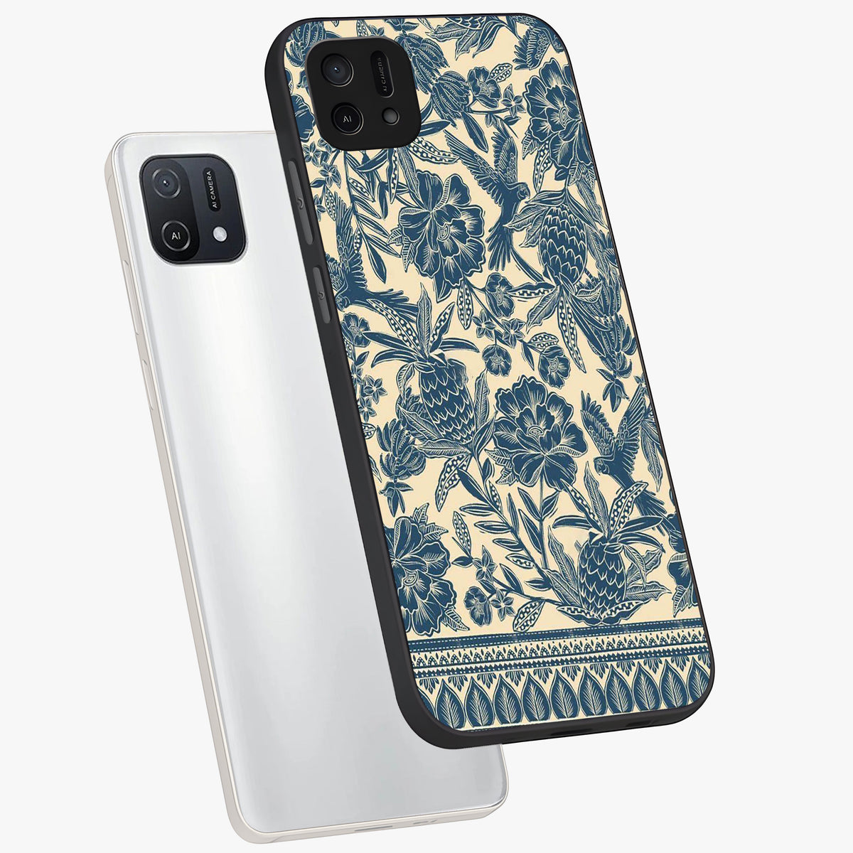 Heirloom Wild Bloom Glass Case displayed in angled mockup highlighting botanical bloom design with classic aesthetic style.