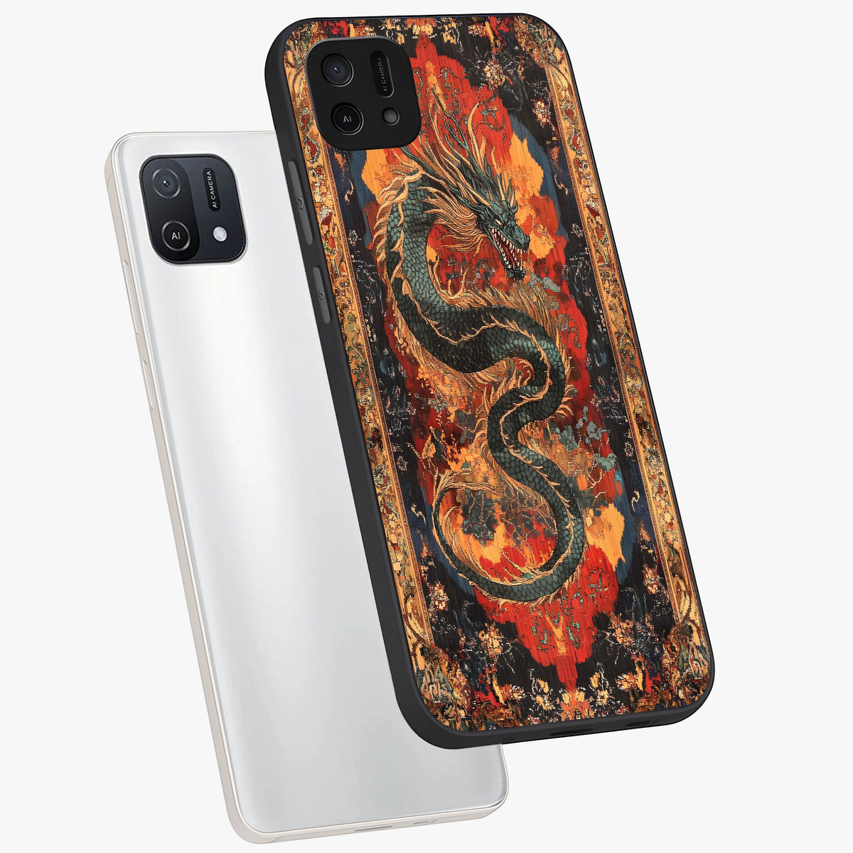 Inferno Dragon Soul Glass Case displayed in angled mockup highlighting powerful dragon illustration with inferno aesthetic.