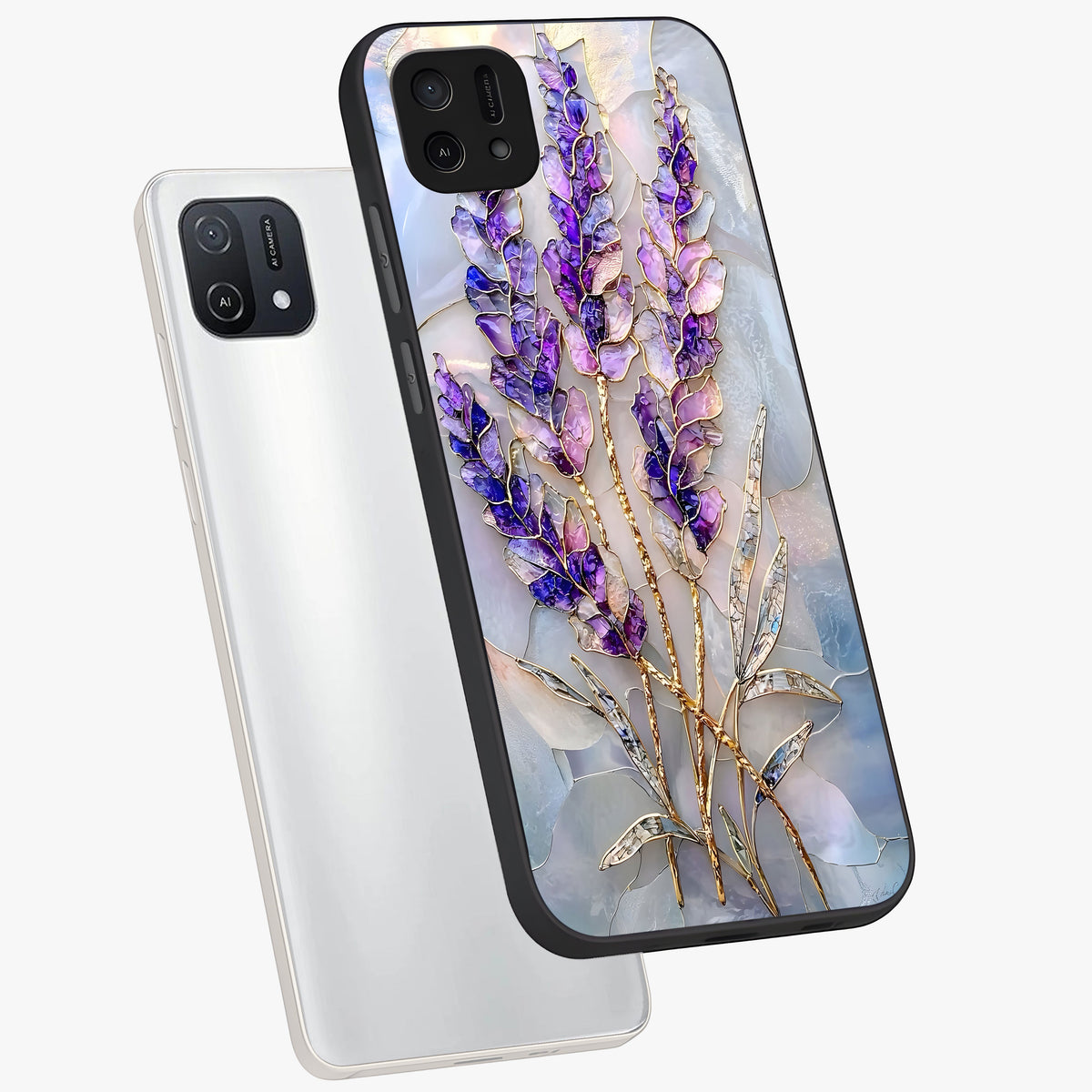 Lavender Dream Glow Glass Case displayed in angled mockup highlighting dreamy purple glow design with soft artistic style.