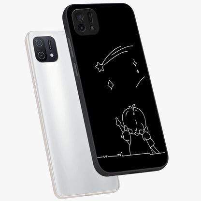 Line Art Girl With Shooting Stars Glass Case displayed in angled mockup highlighting elegant line art design with dreamy star aesthetic.