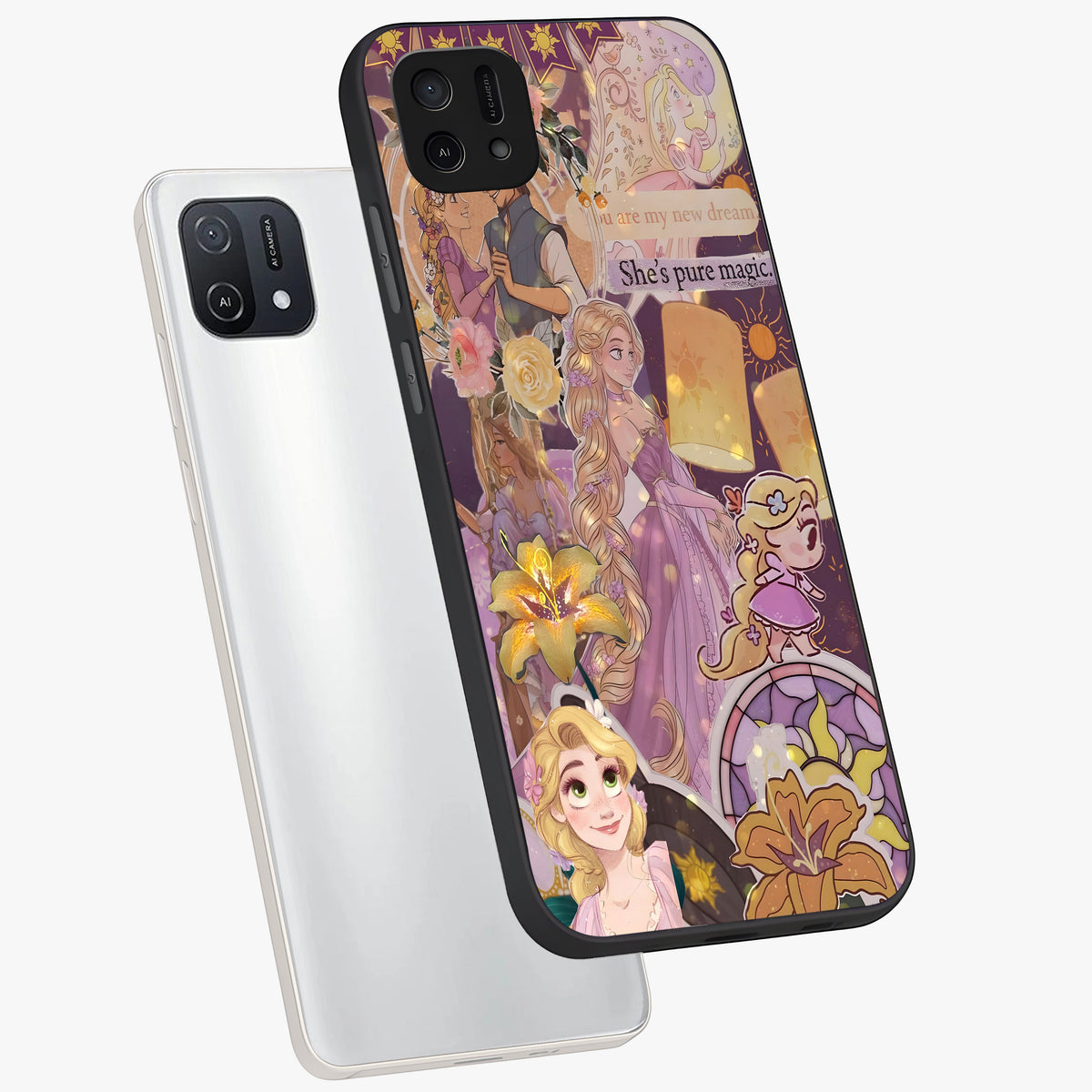 Magical Tangled Dream Glass Case displayed in angled mockup highlighting whimsical fantasy design with magical aesthetic.