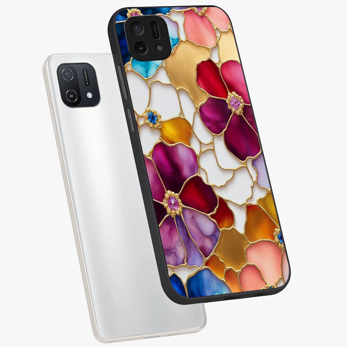 Marble Flower Pattern Glass Case displayed in angled mockup highlighting elegant marble floral design with modern aesthetic.