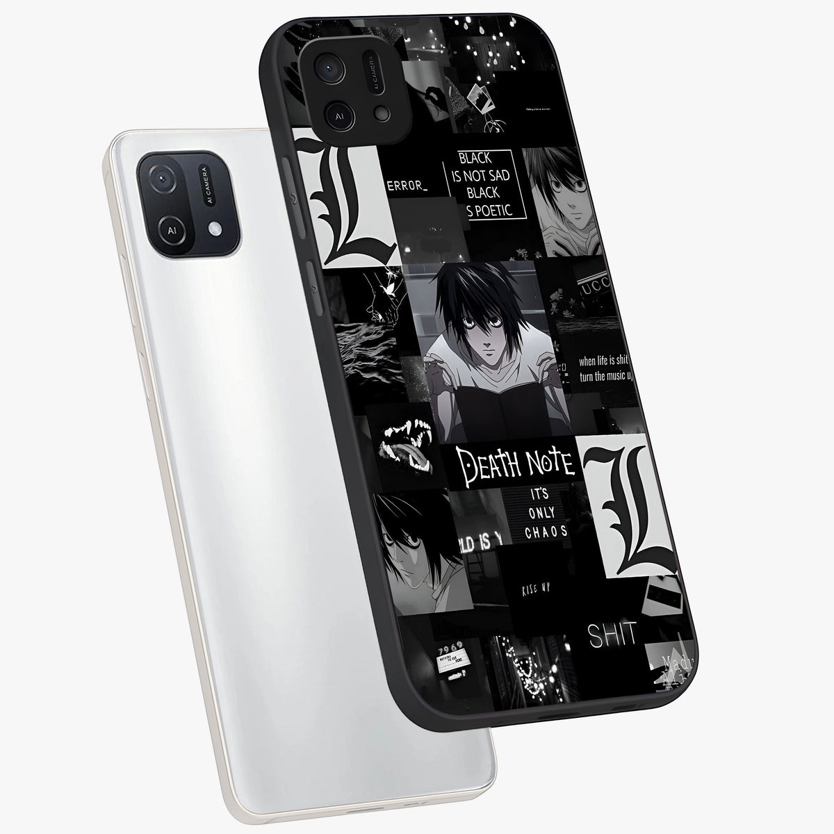 Midnight Chaos Mind Glass Case displayed in angled mockup highlighting chaotic artistic design with dramatic midnight aesthetic.