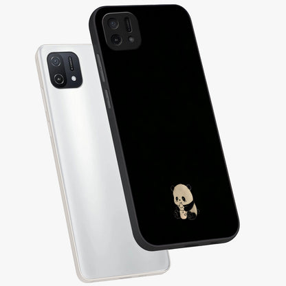 Midnight Panda Love Glass Case displayed in angled mockup highlighting adorable panda illustration with midnight aesthetic.