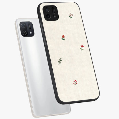 Minimalistic Blue With White Flower Pattern Glass Case displayed in angled mockup highlighting simple floral design with minimal aesthetic.