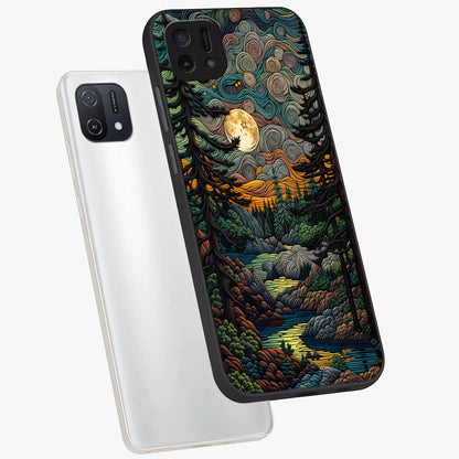 Moonlight Forest Dream Glass Case displayed in angled mockup highlighting dreamy forest design with glowing moon aesthetic.