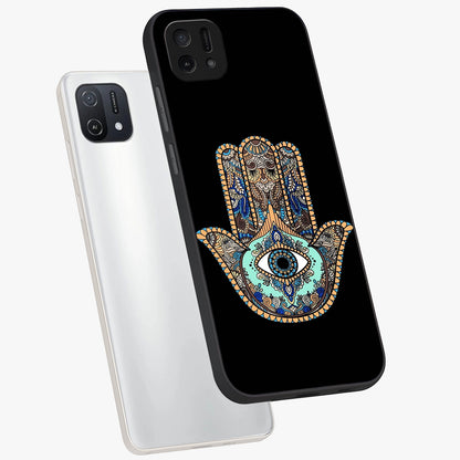 Mystic Hamsa Eye Glass Case displayed in angled mockup highlighting spiritual hamsa symbol with mystical aesthetic style.