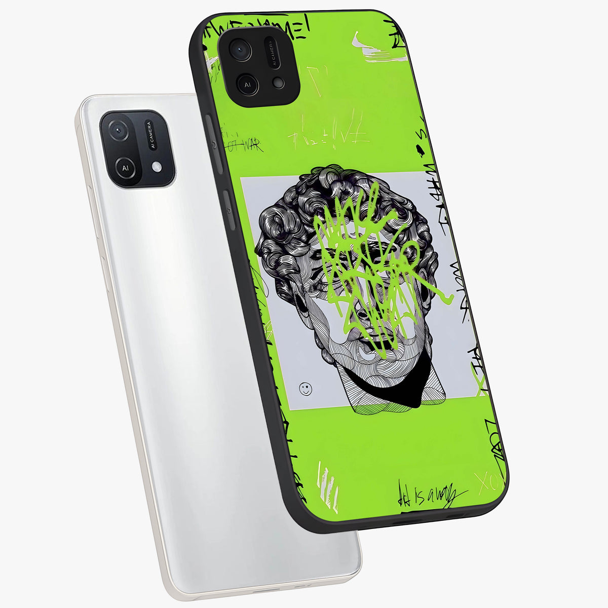 Neo Graffiti Rebellion Glass Case displayed in angled mockup highlighting urban street art design with rebellious aesthetic.