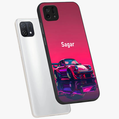 Neon Pink Porsche Glass Case displayed in angled mockup highlighting sleek neon pink car design with racing aesthetic.