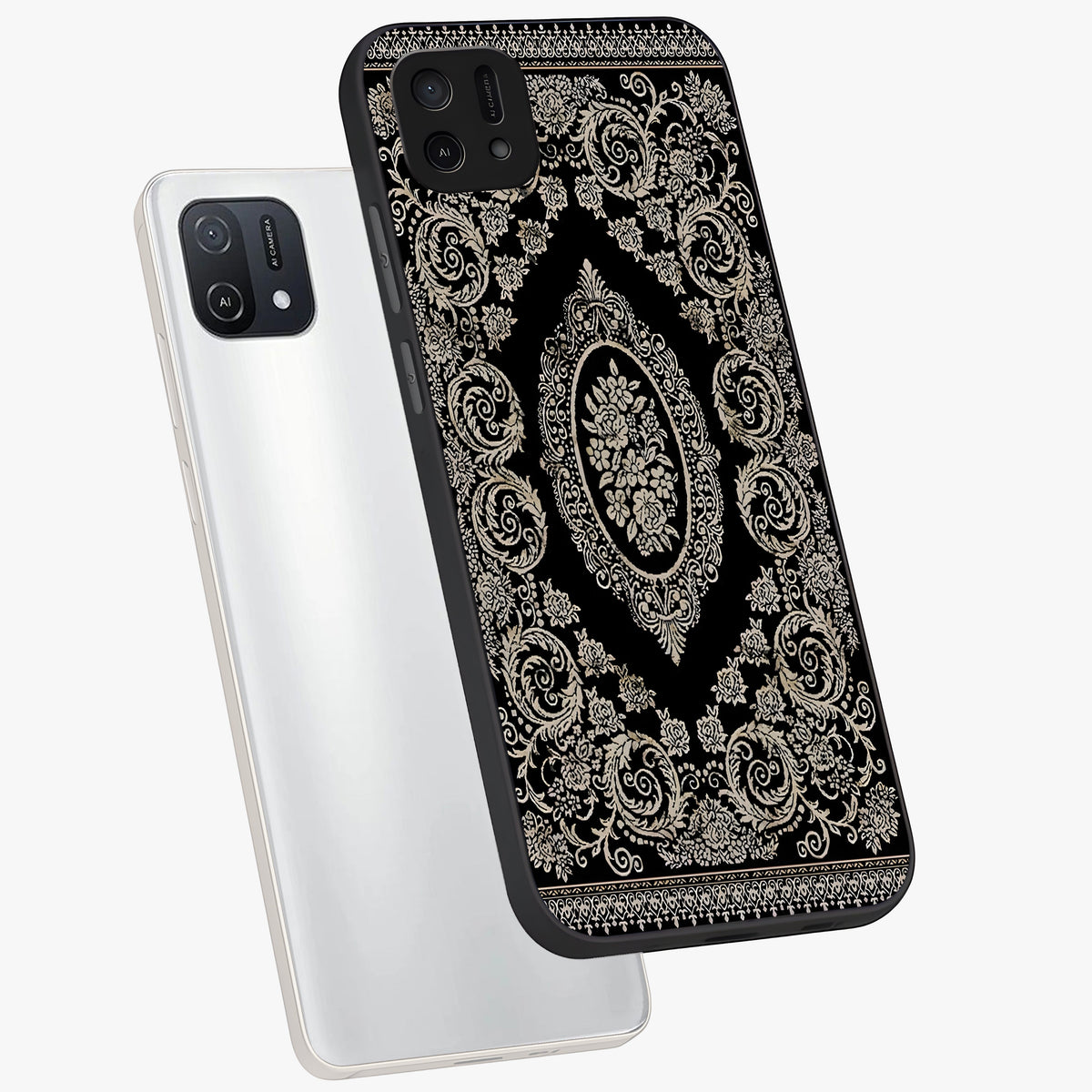 Noir Bloom Elegance Glass Case displayed in angled mockup highlighting refined flower design with stylish noir aesthetic.