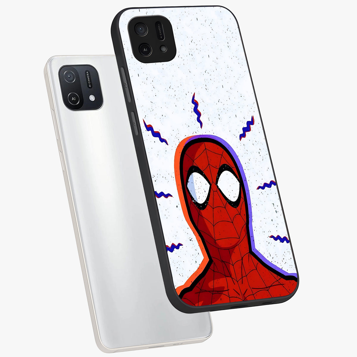 Omg Spiderman Glass Case displayed in angled mockup highlighting dynamic hero illustration with action comic aesthetic.
