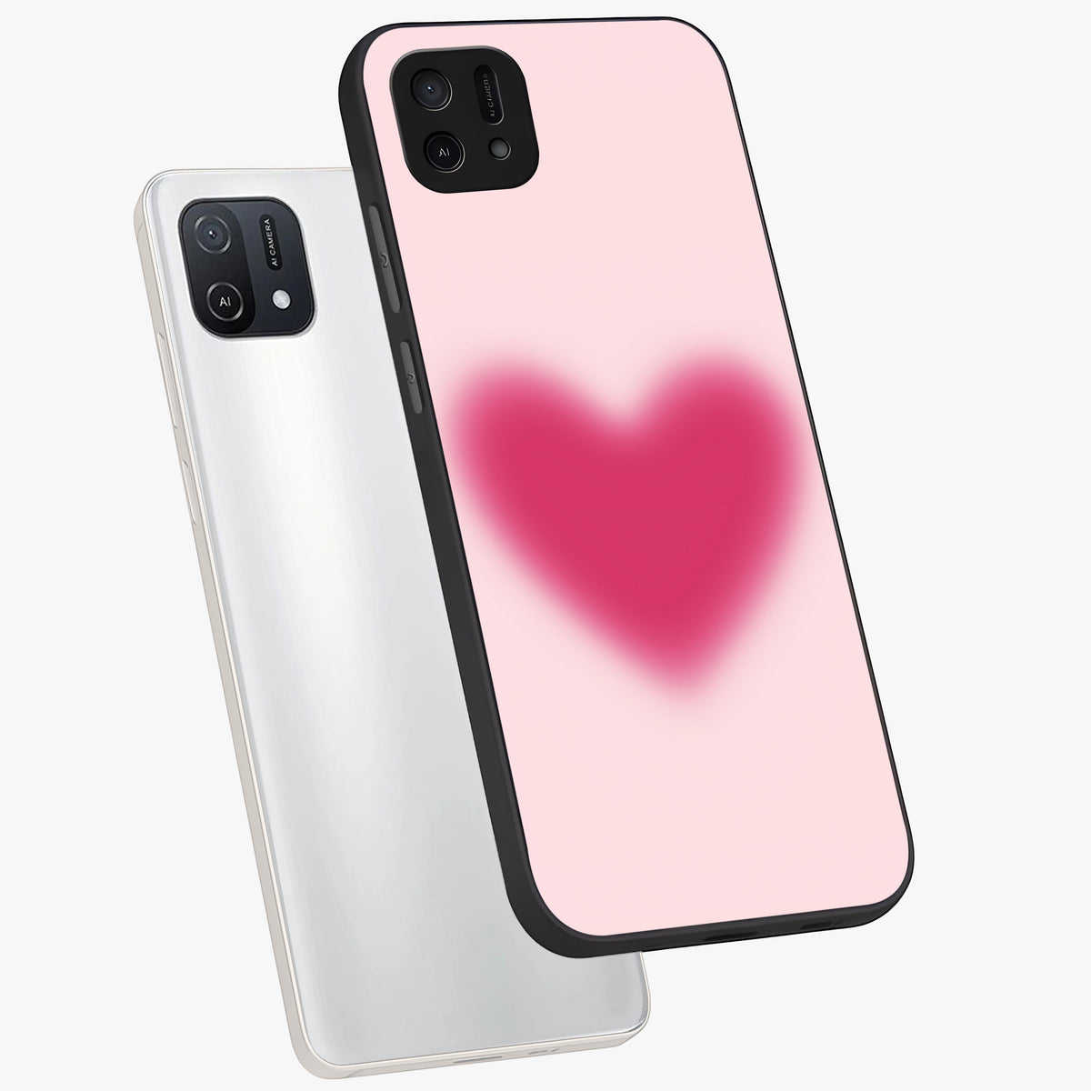 Pink Aura Heart Glass Case displayed in angled mockup highlighting vibrant pink heart design with dreamy aura aesthetic.