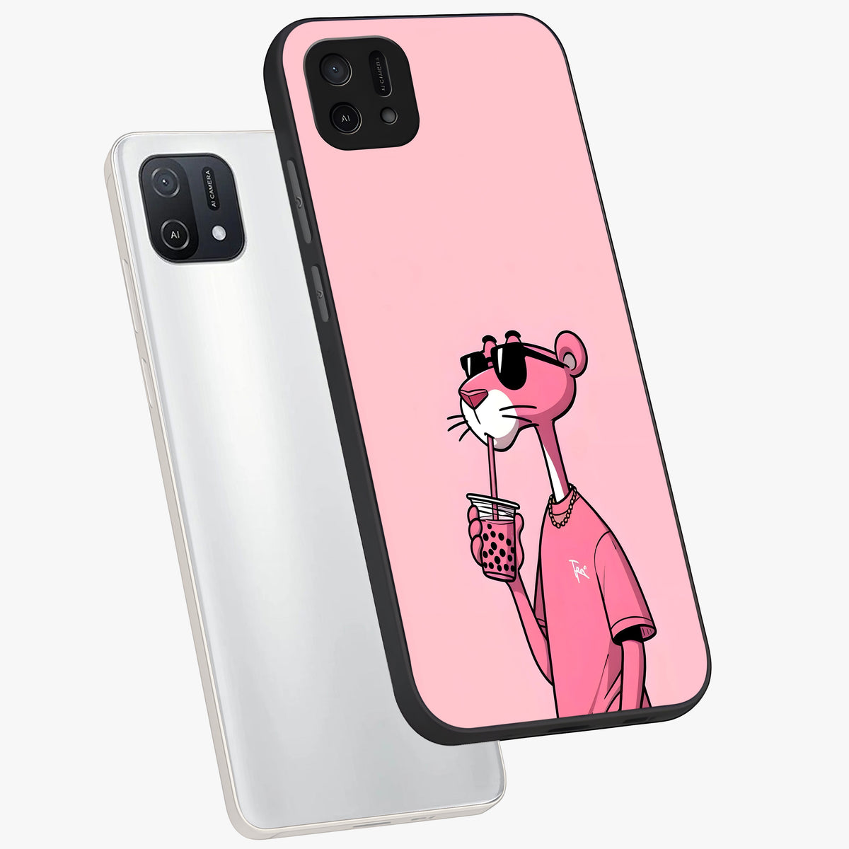 Pink Panther Glass Case displayed in angled mockup highlighting playful cartoon character design with vibrant pink aesthetic.