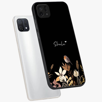 Quiet Garden Tune Custom Name Glass Case displayed in angled mockup highlighting delicate floral garden design with custom name feature.