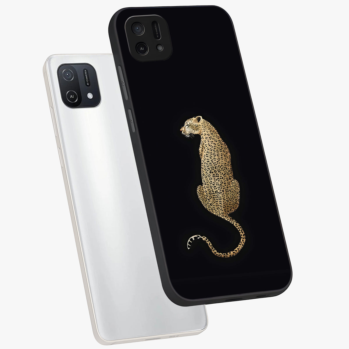 Regal Leopard Glass Case displayed in angled mockup highlighting powerful animal illustration with stylish wild aesthetic.