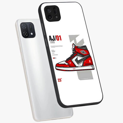 Retro Sneaker Blueprint Glass Case displayed in angled mockup highlighting detailed shoe design with sporty retro aesthetic.