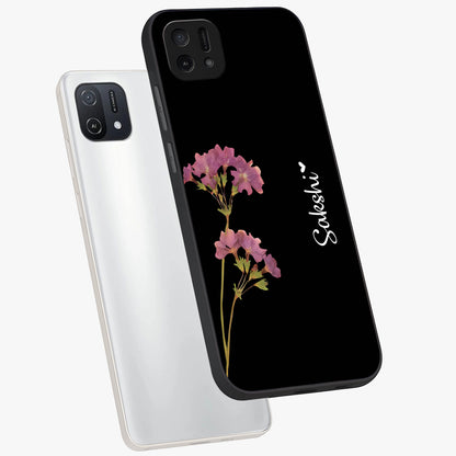 Riching Lavender Flower Custom Name Glass Case displayed in angled mockup highlighting delicate lavender flower design with custom name feature.