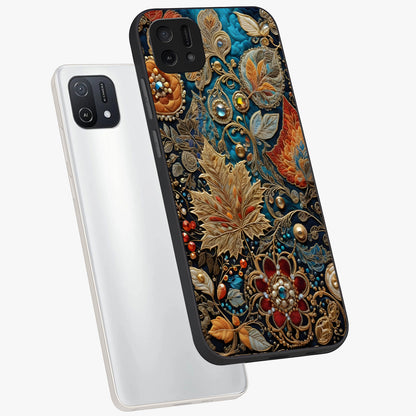 Royal Jewel Garden Glass Case displayed in angled mockup highlighting vibrant jewel inspired floral design with elegant aesthetic.