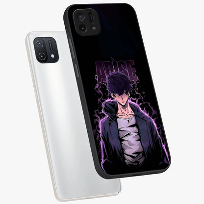 Shadow Monarch Awakening Glass Case displayed in angled mockup highlighting dramatic shadow warrior design with fantasy aesthetic.