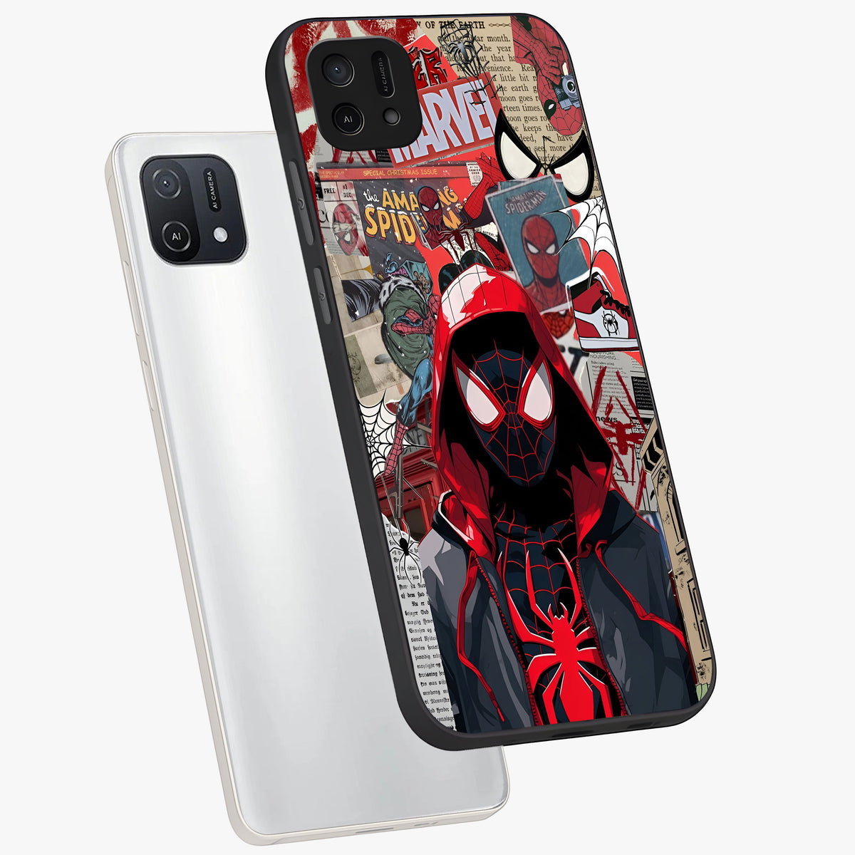 Spider Collage Street Glass Case displayed in angled mockup highlighting dynamic street style collage design with comic aesthetic.