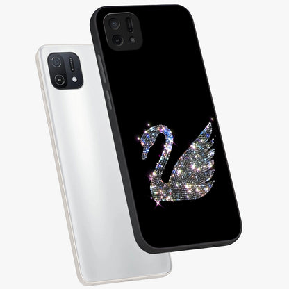 Starlit Swan Grace Glass Case displayed in angled mockup highlighting elegant swan illustration with dreamy celestial aesthetic.