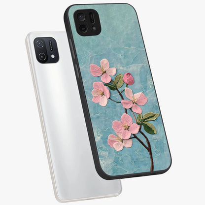 Threaded Blossom Breeze Glass Case displayed in angled mockup highlighting elegant floral design with soft aesthetic style.