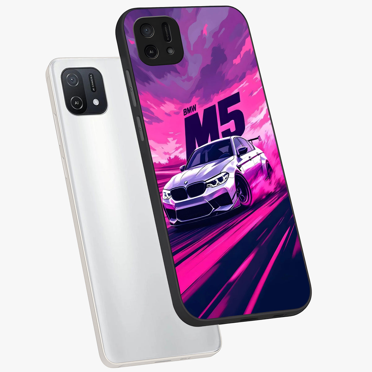 Velocity Drift Pulse Glass Case displayed in angled mockup highlighting dynamic drift design with sporty automotive aesthetic.
