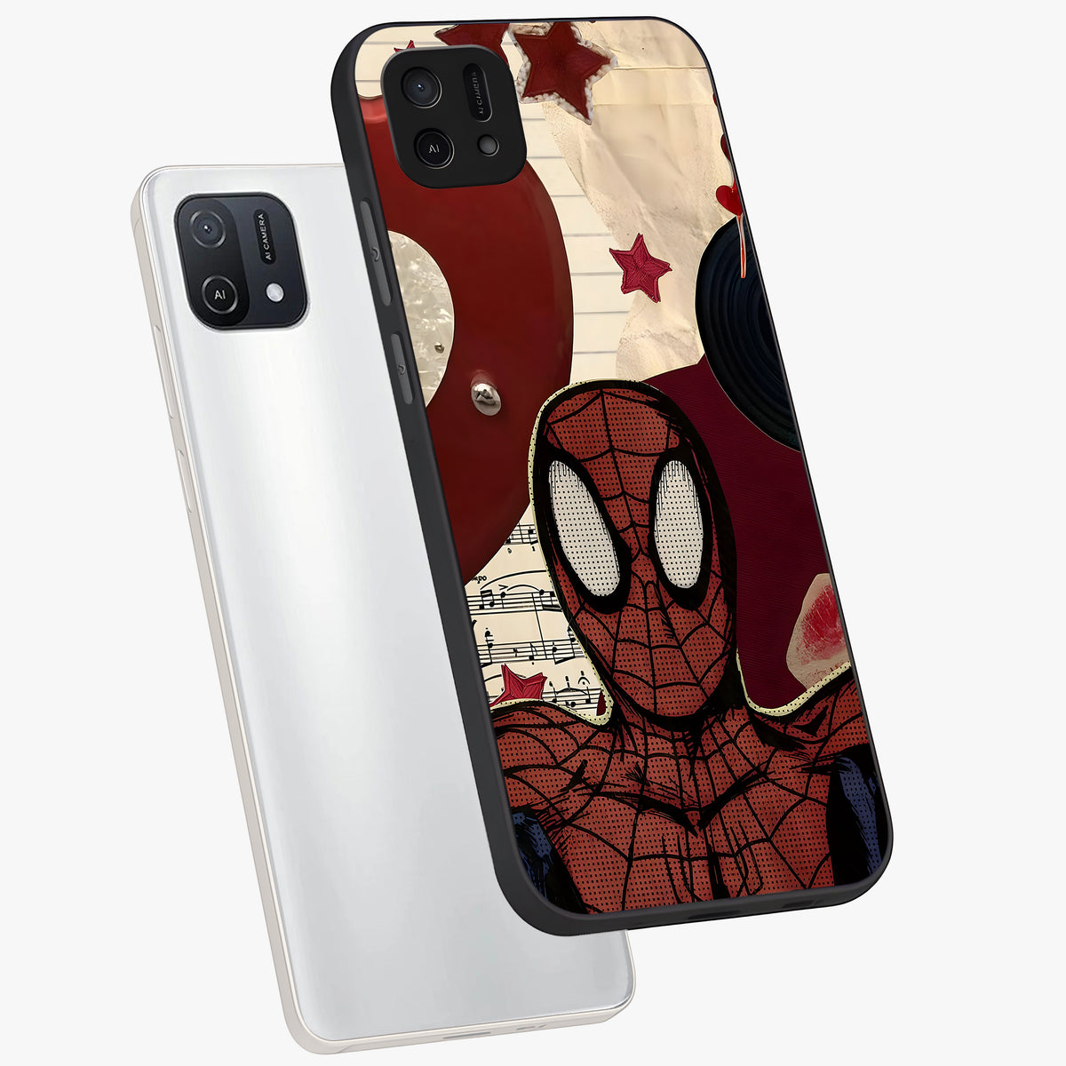 Web Warrior Vibes Glass Case displayed in angled mockup highlighting dynamic web design with comic style aesthetic.