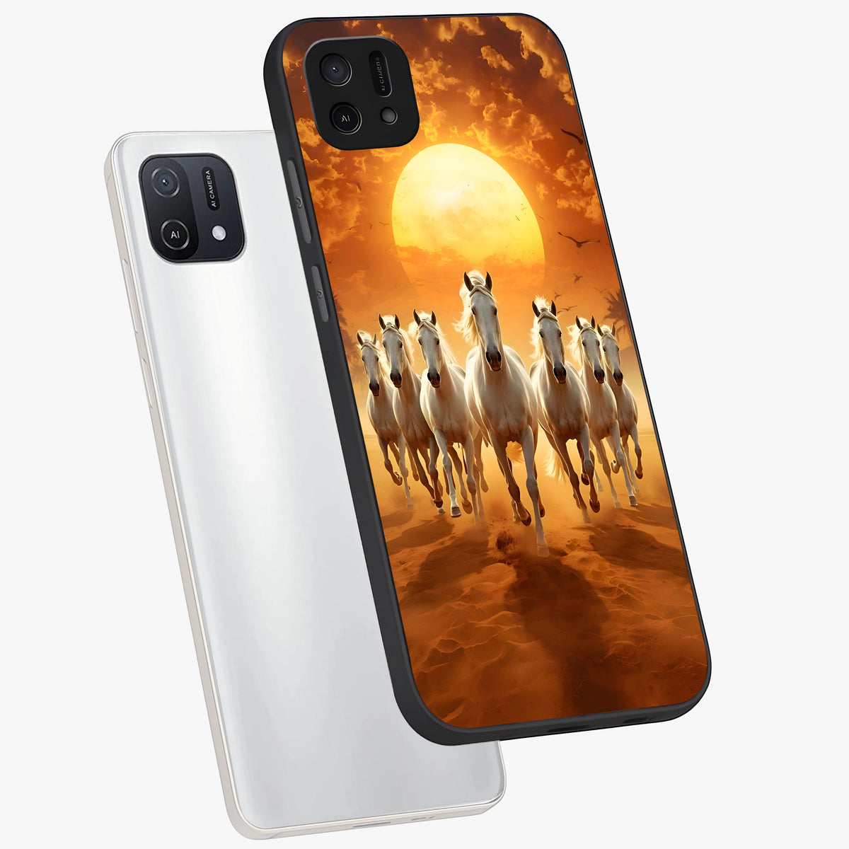 Wild Sunset Majesty Glass Case displayed in angled mockup highlighting vibrant sunset sky design with scenic aesthetic.