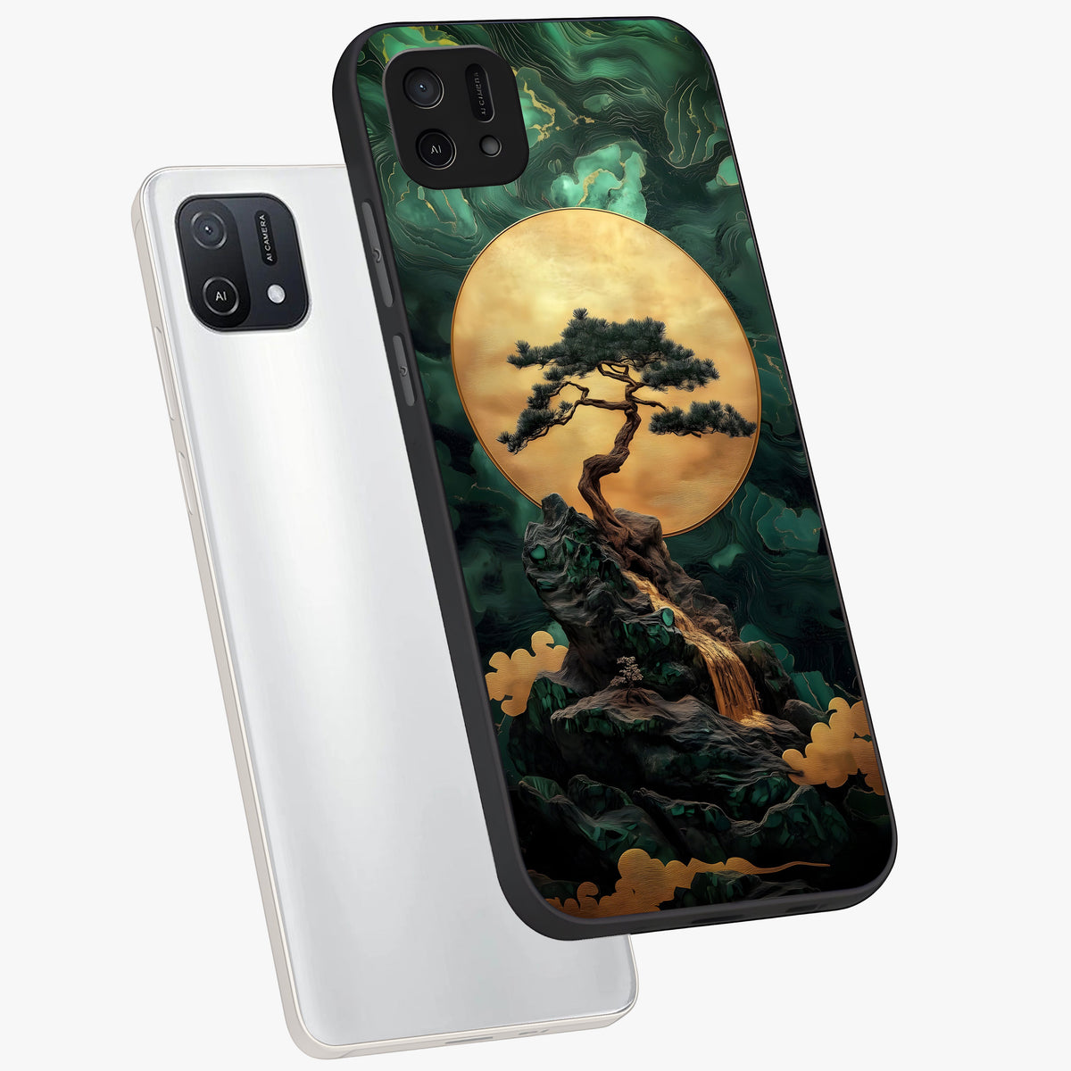 Zen Moon Rise Glass Case displayed in angled mockup highlighting peaceful lunar design with zen aesthetic style.