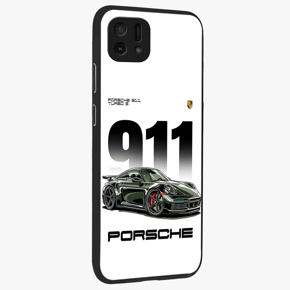 911 Turbo Dominance Glass Case upright perspective showcasing powerful racing design and modern automotive aesthetic.